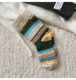 Rufia - Retro Checkered Knit Crew Socks For Winter - Beige