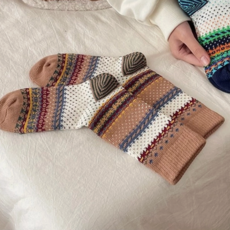 Rufia - Retro Checkered Knit Crew Socks For Winter - Brown