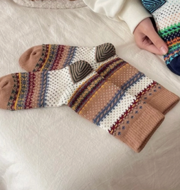 Rufia - Retro Checkered Knit Crew Socks For Winter - Brown