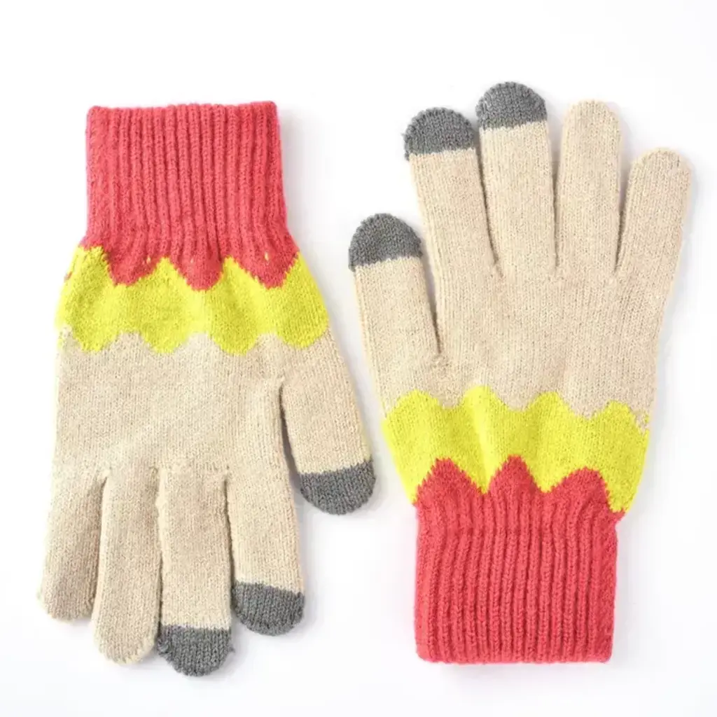 Gloving - Knitting Patchwork Touch Screen Gloves - Beige