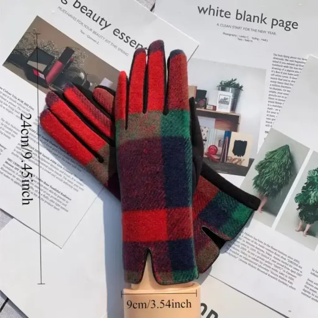 Gloving - Women's Plaid Touchscreen Winter Gloves - Red