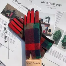 Gloving - Women's Plaid Touchscreen Winter Gloves - Red
