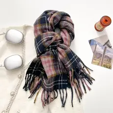 Scarvii - Classic Checkered Cozy Winter Scarf - Navy