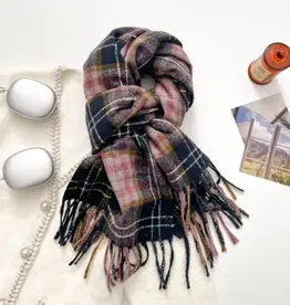 Scarvii - Classic Checkered Cozy Winter Scarf - Navy