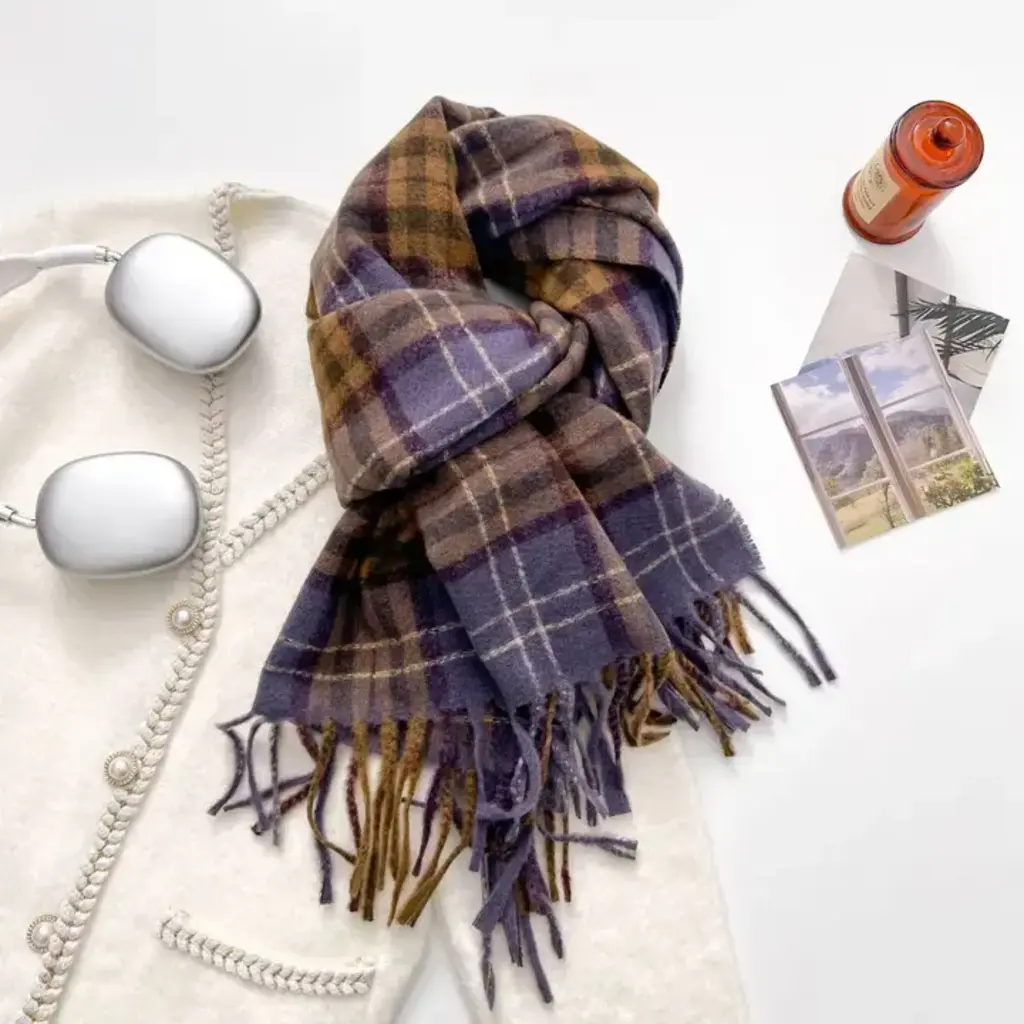 Scarvii - Classic Checkered Cozy Winter Scarf - Purple