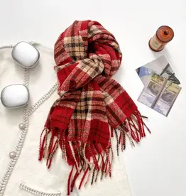 Scarvii - Classic Checkered Cozy Winter Scarf - Red