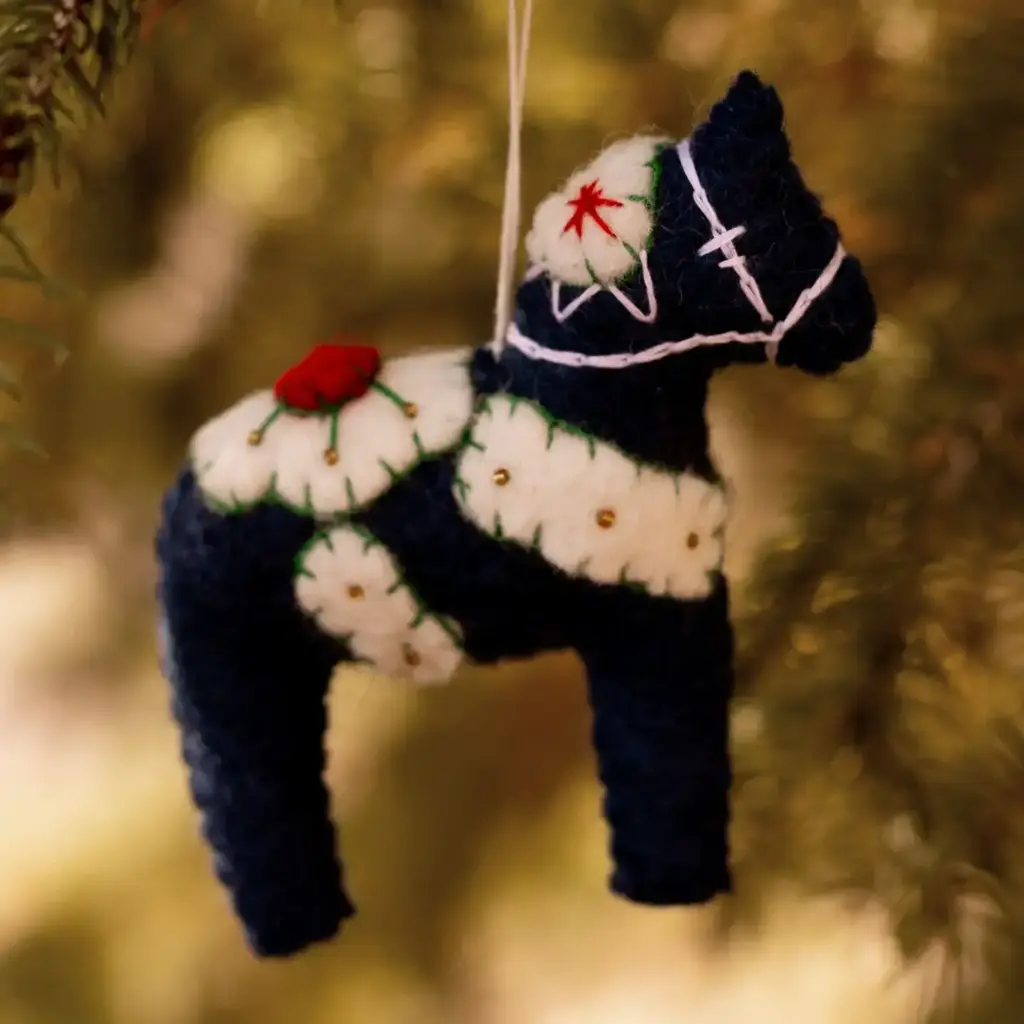 Talla Imports Felt Blue Dala Horse Ornament