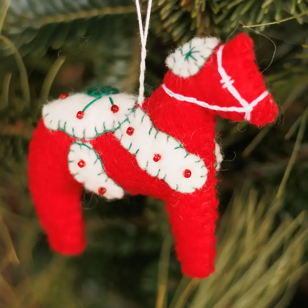 Talla Imports Felt Red Dala Horse Ornament