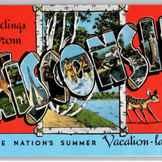 Found Image Press Print WI-123 Greetings from Wisconsin