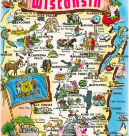 Found Image Press Postcard WI-302 Map of Wisconsin, Attractions