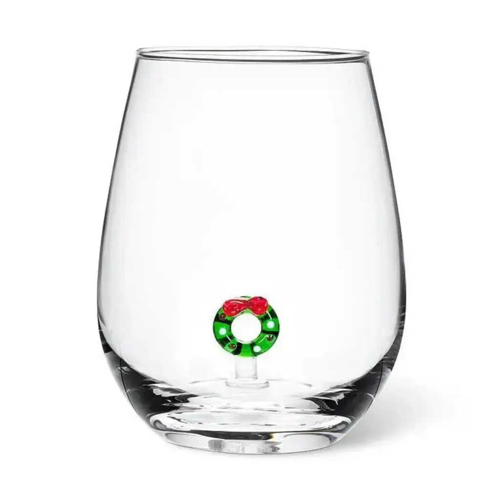 Abbott Stemless Wine Glass - Wreath