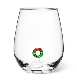 Abbott Stemless Wine Glass - Wreath
