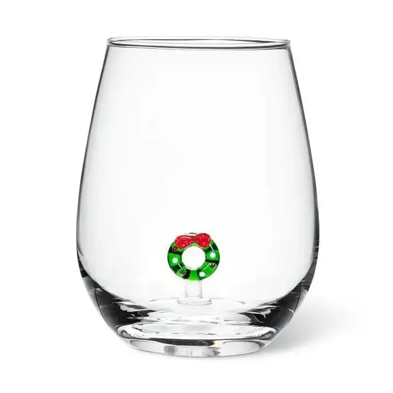 Abbott Stemless Wine Glass - Wreath