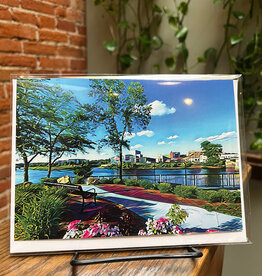 Maureen McRaith Greeting Card - Downtown River Bench Day