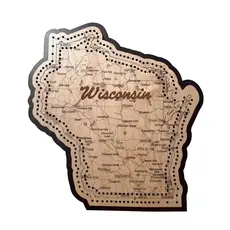 D&D Custom Laser Designs Wisconsin Map 2 Track Cribbage Board