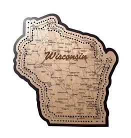D&D Custom Laser Designs Wisconsin Map 2 Track Cribbage Board