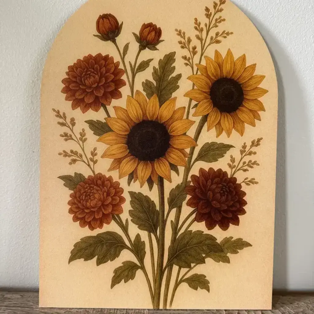 Lily & Sparrow Fall Bouquet Arch Wood Sign 7x10" With Base