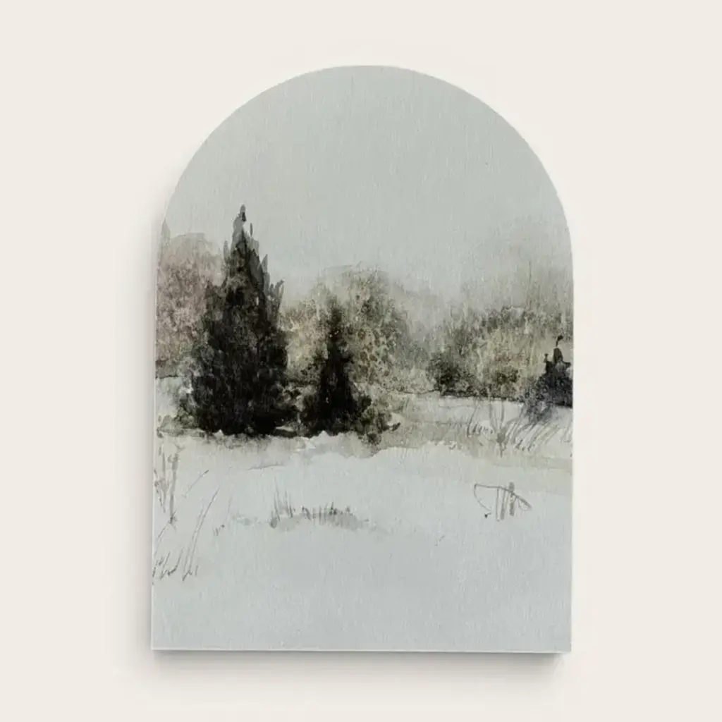 Lily & Sparrow Winter Landscape Arch Wood Sign 7x10" With Base