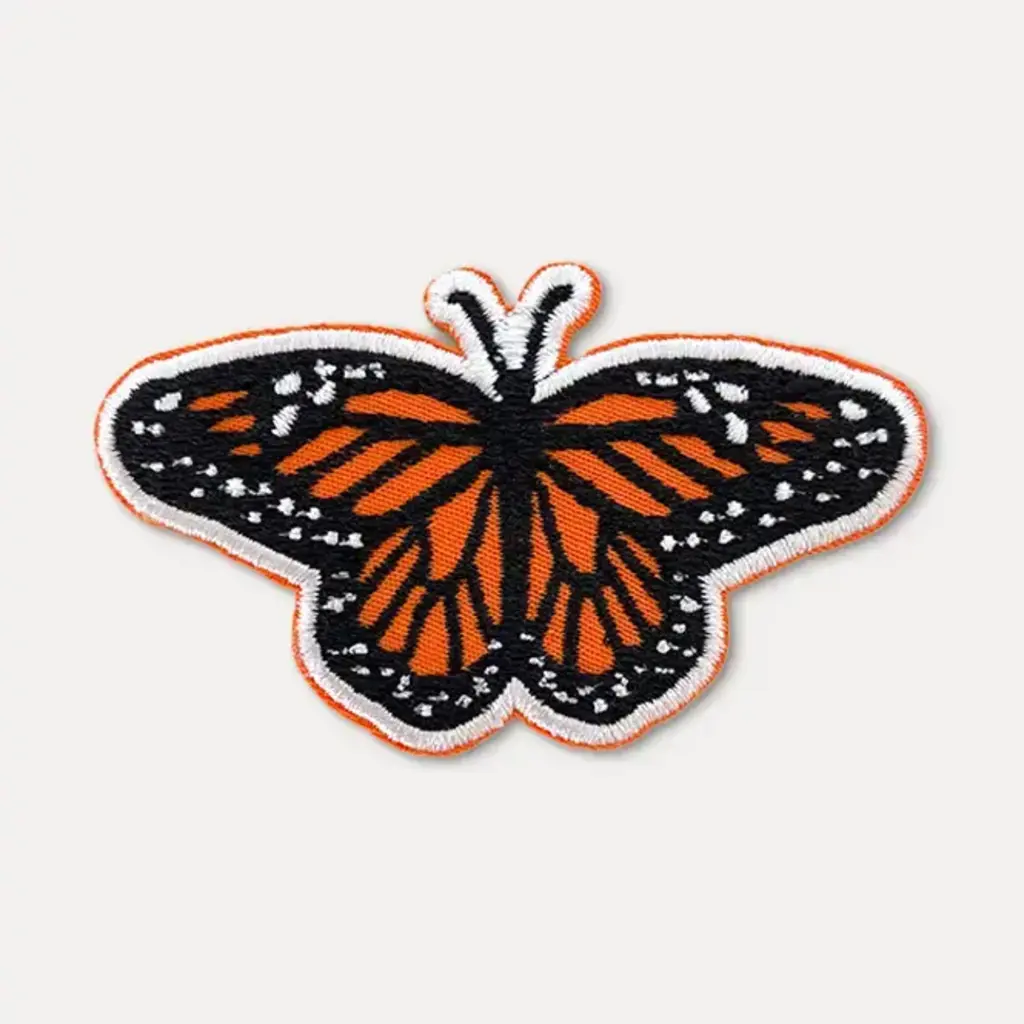 Union Made Monarch Butterfly Embroidered Iron On Patch (Orange)