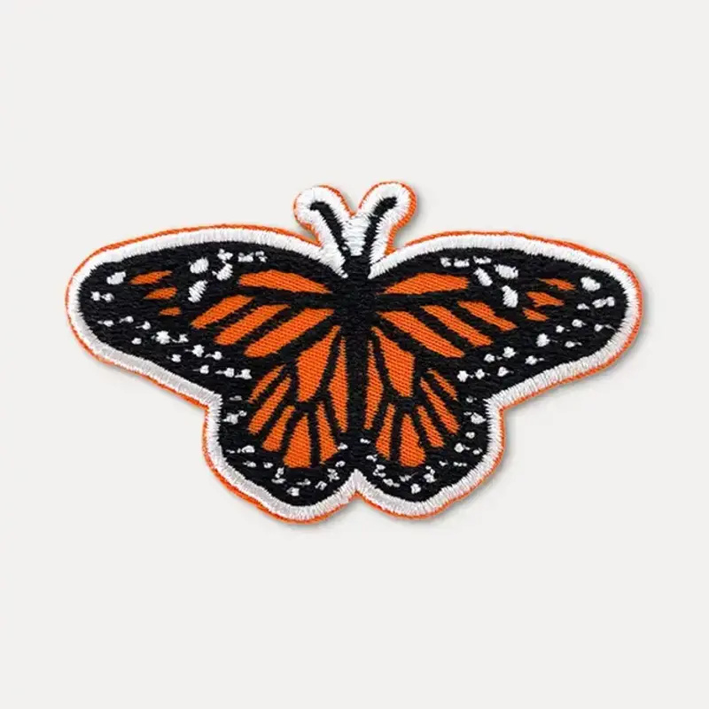 Union Made Monarch Butterfly Embroidered Iron On Patch (Orange)