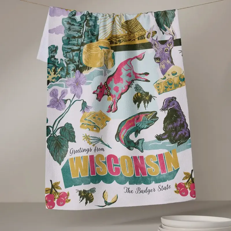 Geometry (Faire) Tea Towel -  Greetings from Wisconsin
