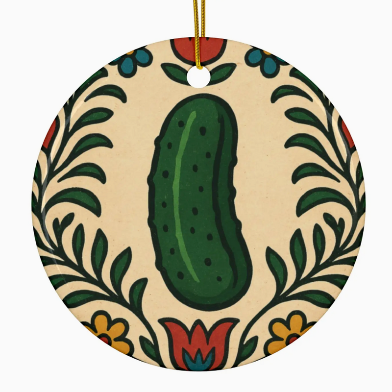 Rainbow Unicorn Birthday Surprise Pickle Ceramic Ornament