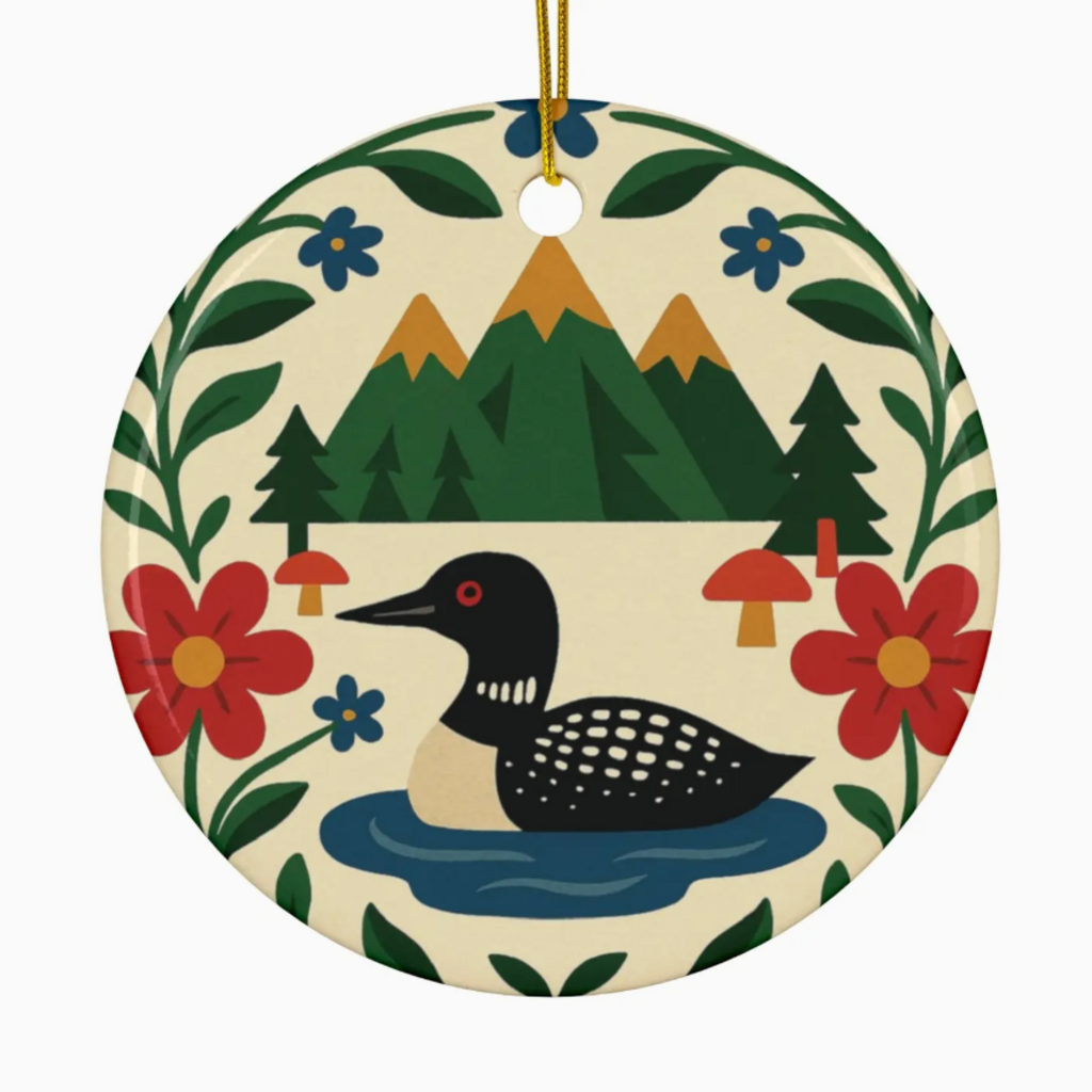 Rainbow Unicorn Birthday Surprise Loon Christmas Ornament