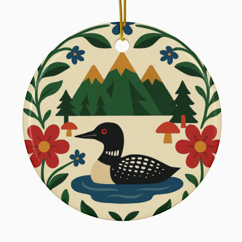 Rainbow Unicorn Birthday Surprise Loon Christmas Ornament