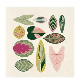 Potluck Press Swedish Dishcloth - Pink & Green Leaves