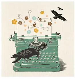 Potluck Press Swedish Dishcloth - Vintage Typewriter & Crows