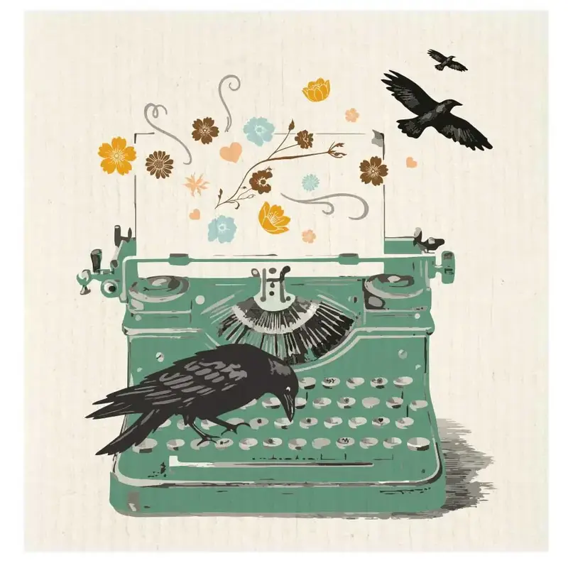 Potluck Press Swedish Dishcloth - Vintage Typewriter & Crows