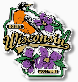 7 Star (Faire) Wisconsin State Bird and Flower Map Magnet Made in USA
