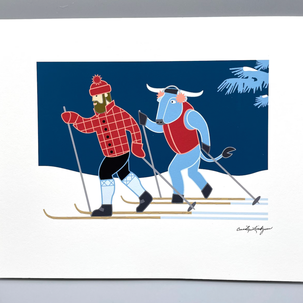 Cindy Lindgren Bunyan X Country Ski Print  (11 x 14)
