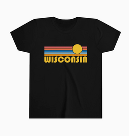 Hey Mountains Retro Sun Wisconsin Kid's T-Shirt Black -
