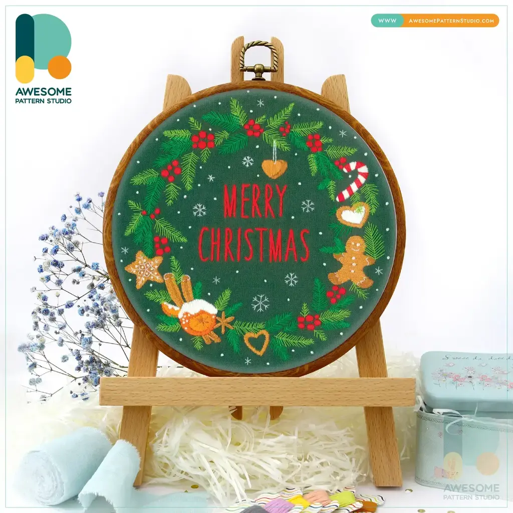 Awesome Pattern Studio Merry Christmas Embroidery Kit