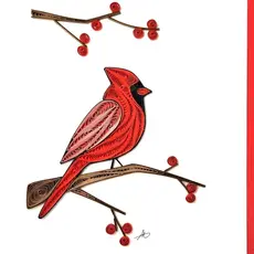 Iconic Quilling Quilling Greeting Cardinal with Red Berry