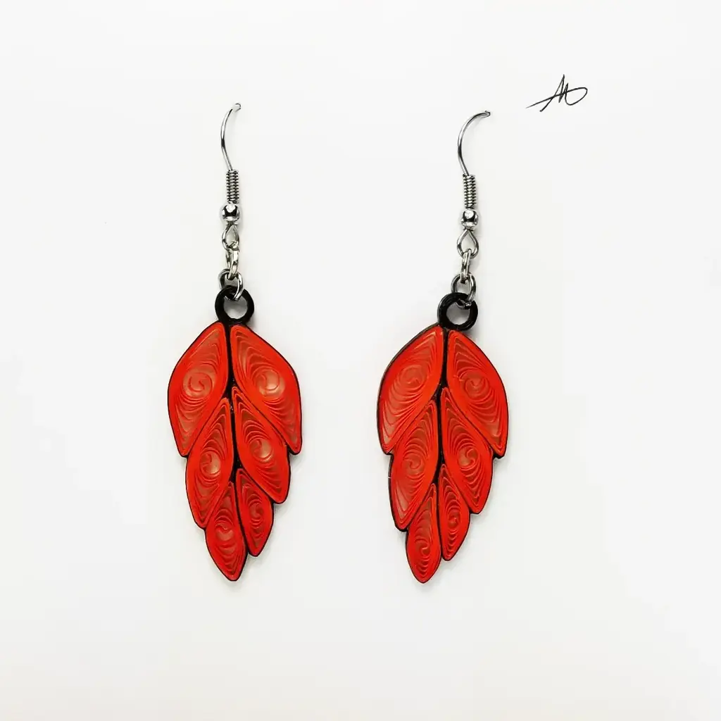 Iconic Quilling Quilling Earrings - Red Leaf