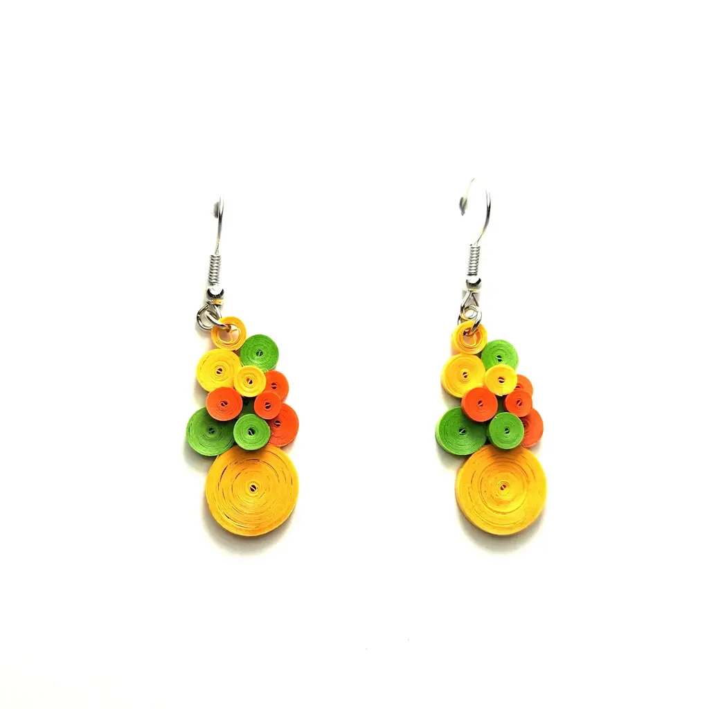 Iconic Quilling Quilling Earrings - Orange Green Bubbles