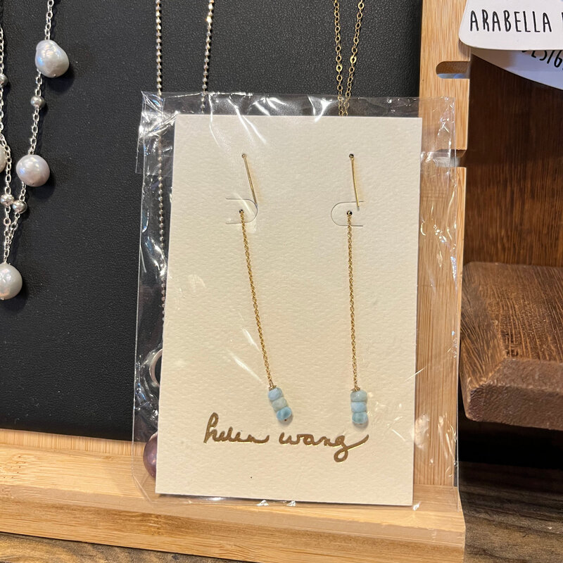 Helen Wang Jewelry Earrings - 14k Gold Filled Threaders Larimar Dominican Republic