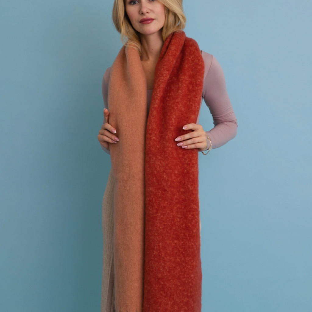 Leto Accessories Two Tone Tassel Scarf (Rust/Dust)