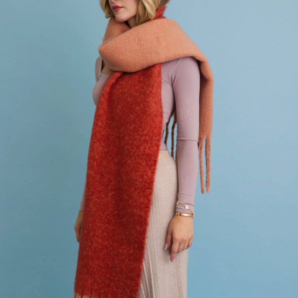 Leto Accessories Two Tone Tassel Scarf (Rust/Dust)