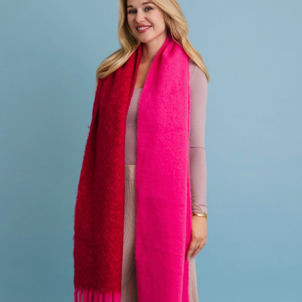 Leto Accessories Two Tone Tassel Scarf (Red/Pink)
