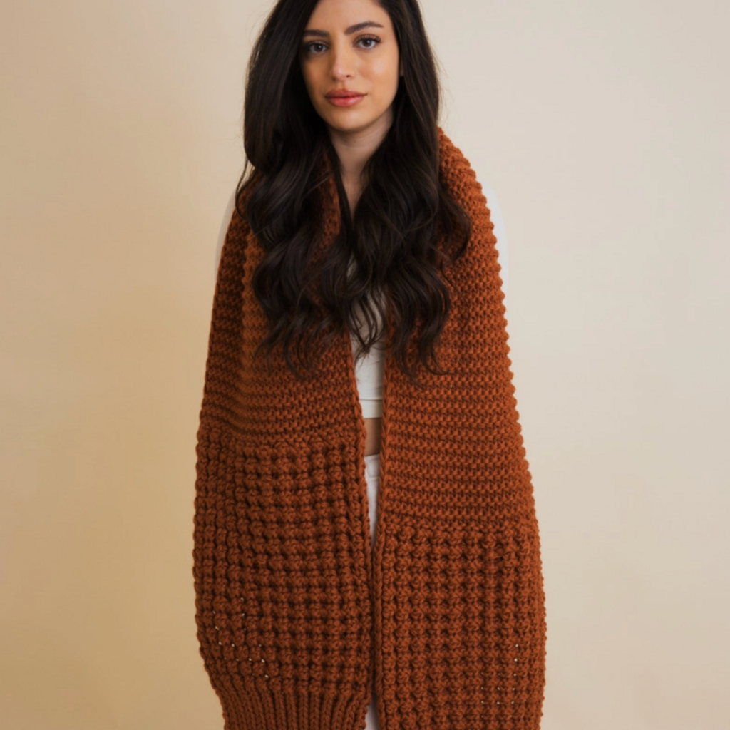 Leto Accessories Waffle Knit Edge Scarf (Brown)