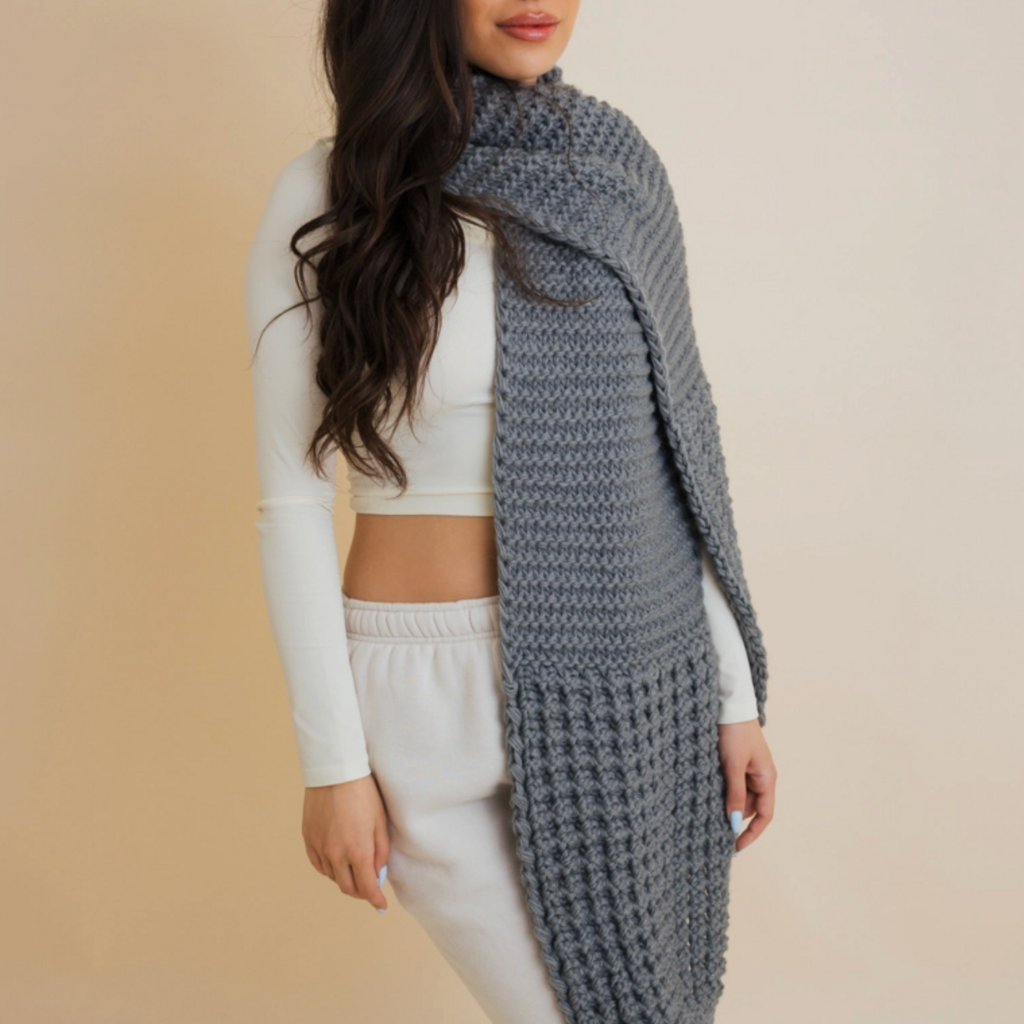 Leto Accessories Waffle Knit Edge Scarf (Grey)
