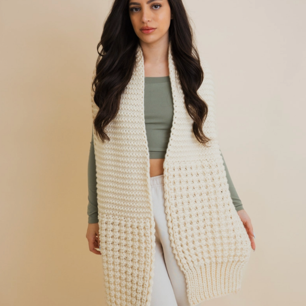 Leto Accessories Waffle Knit Edge Scarf (Ivory)
