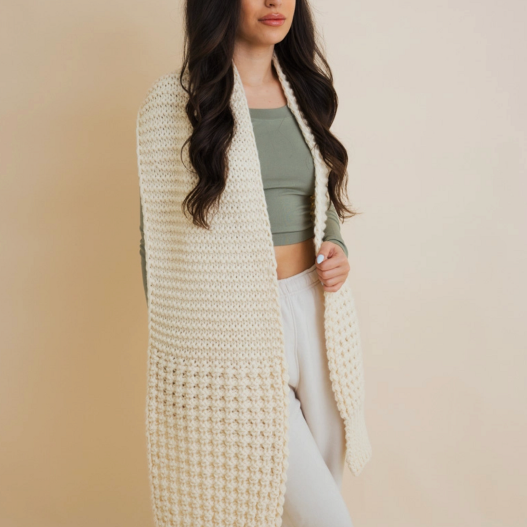 Leto Accessories Waffle Knit Edge Scarf (Ivory)