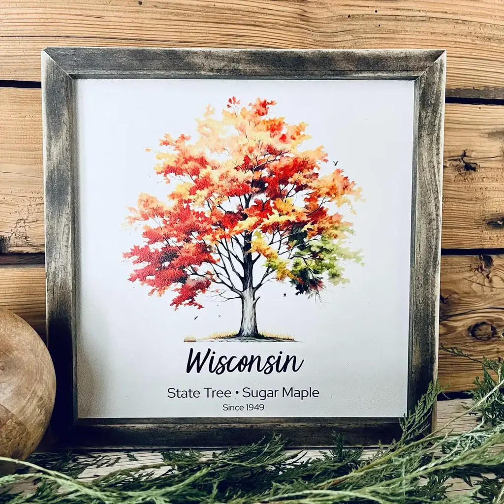 The Farmer's Wife Wisconsin State Tree Autumn Sugar Maple - Wood Sign