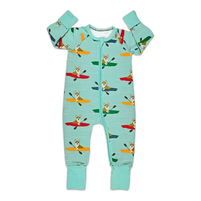 Good Luck Sock Baby Pajamas - Corgi's Kayaking