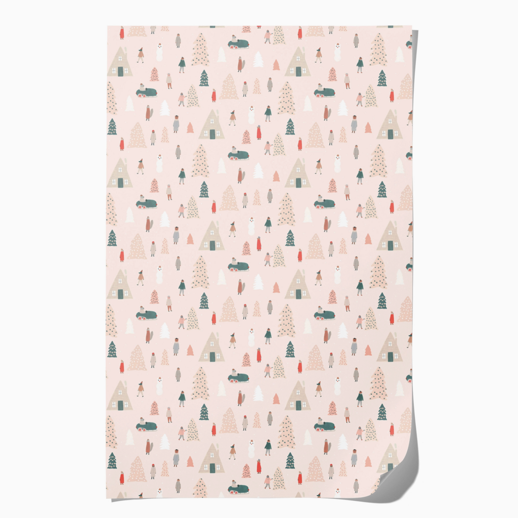 Red Cap Cards Holiday Wrapping Paper - Pink Trees