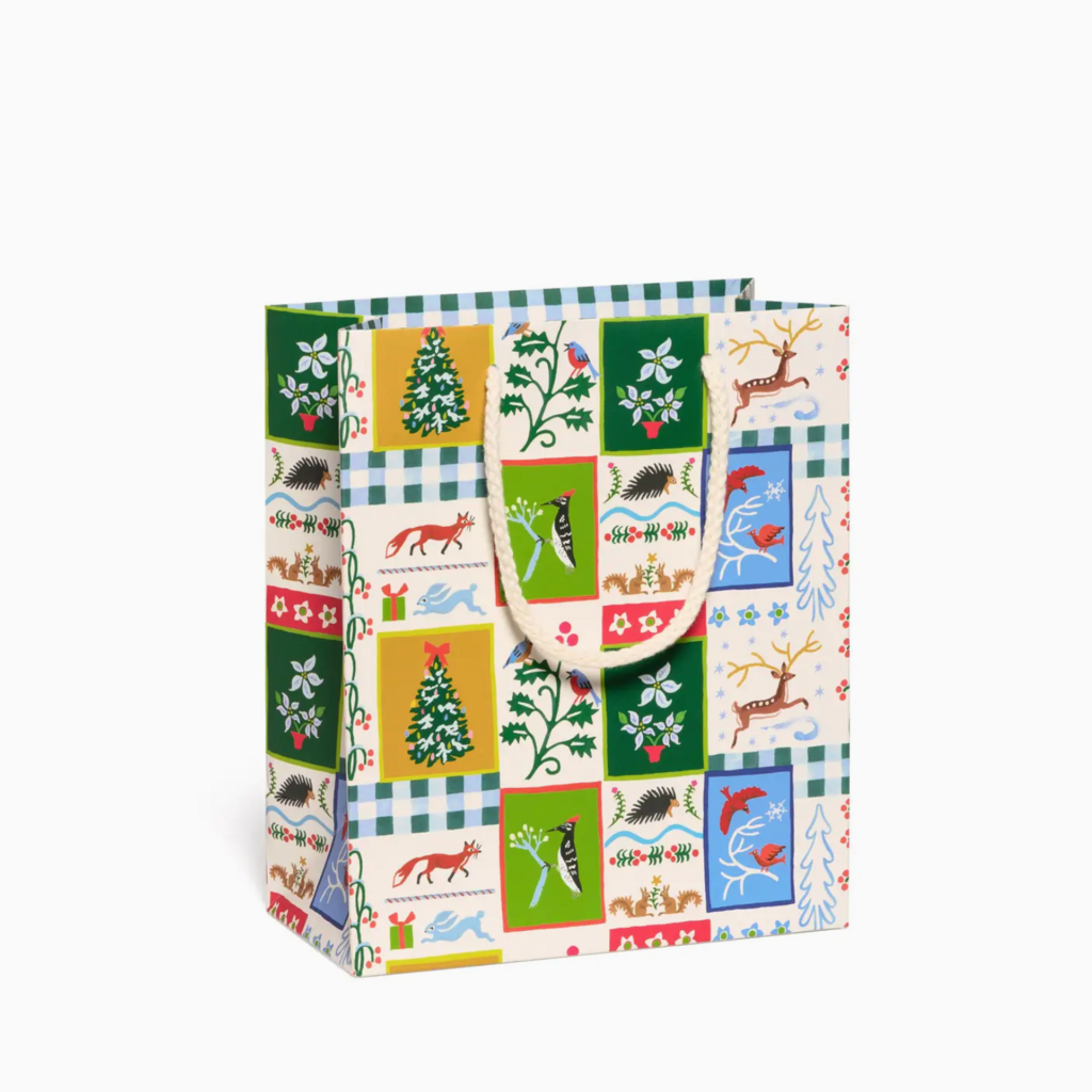 Red Cap Cards Holiday Gift Bag - Patchwork Christmas (Medium)
